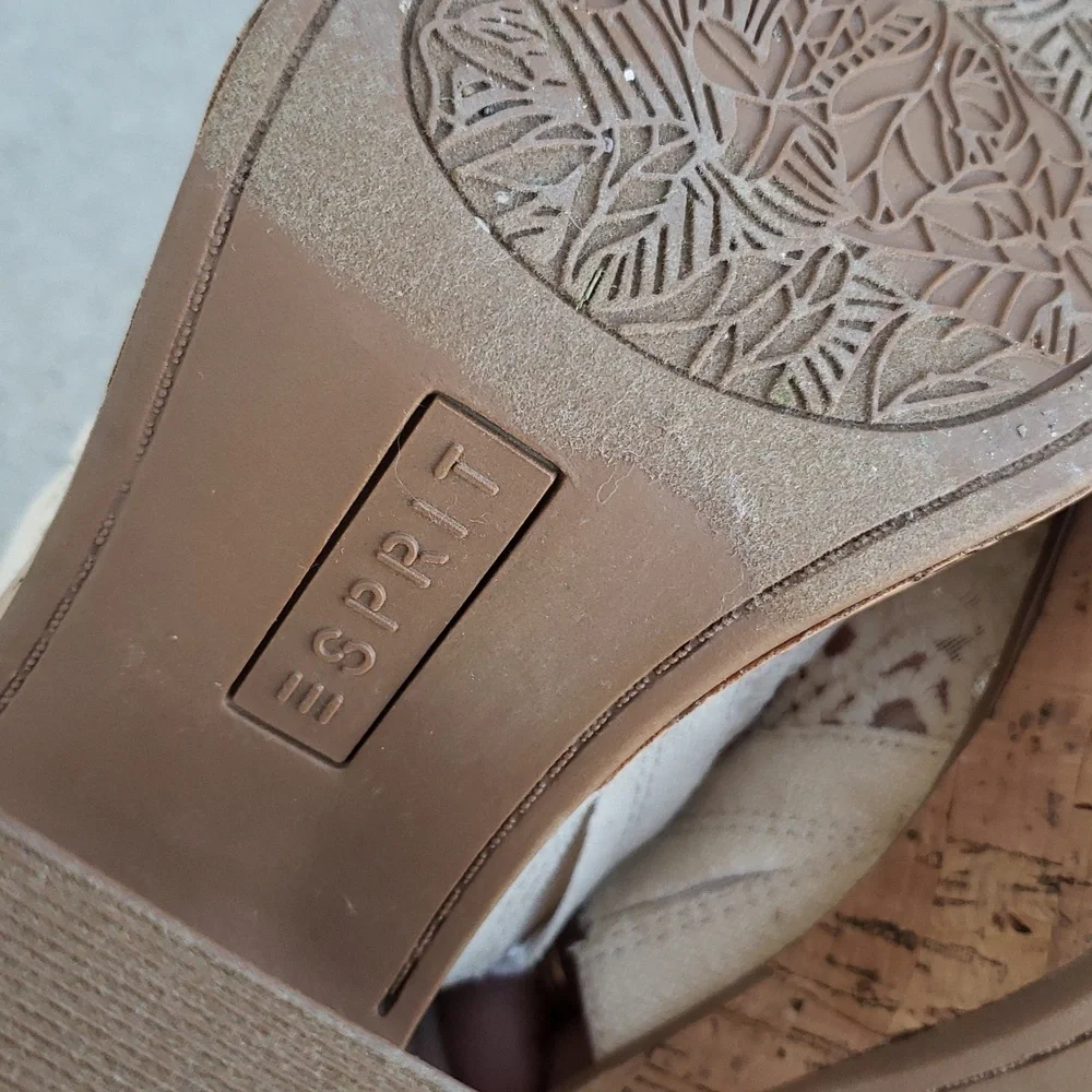 ESPRIT Pheby Floral Embroidered Platform Corks Block Heel Sandals Neutral Boho